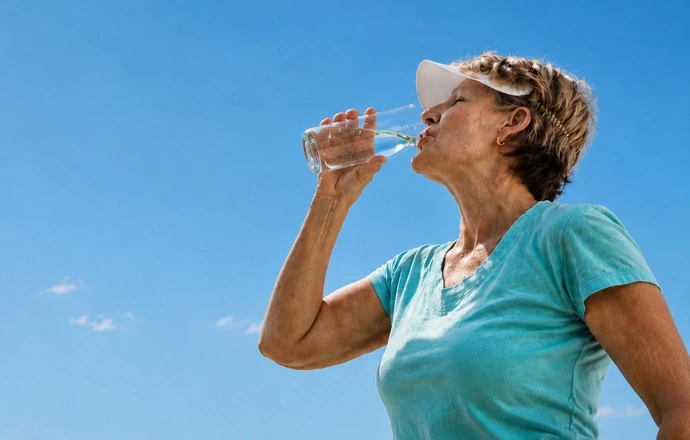 Woman drinkinf filtered water with a better tast and flavour