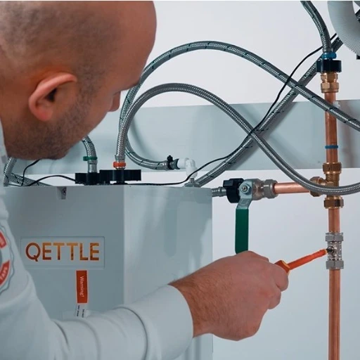 hot water tap system installation with tank and filter under sink